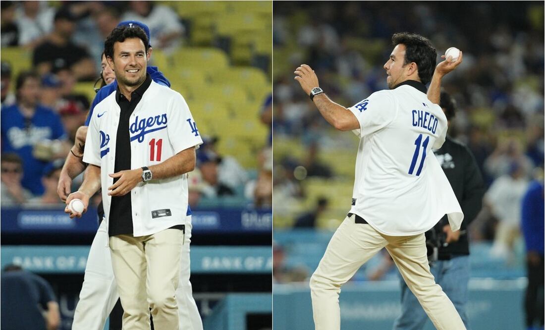 FOTO: ESPECIAL - Checo Pérez lanza la primera bola en el Dodger Stadium y se lleva gran ovación