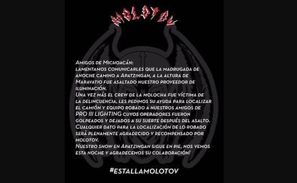 Molotov denuncia asalto a uno de sus proveedores en Michoacán