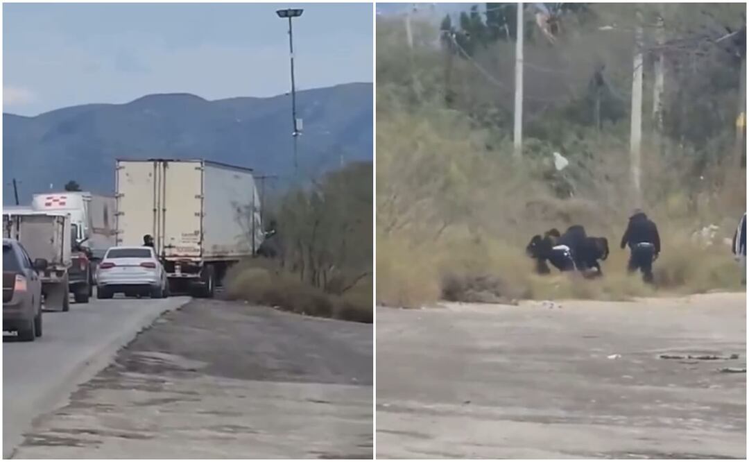 La agresión de policías de Ciénega de Flores, Nuevo León ocurrió sobre la Carretera Libre a Nuevo Laredo (17/01/2025). Foto: Captura de video