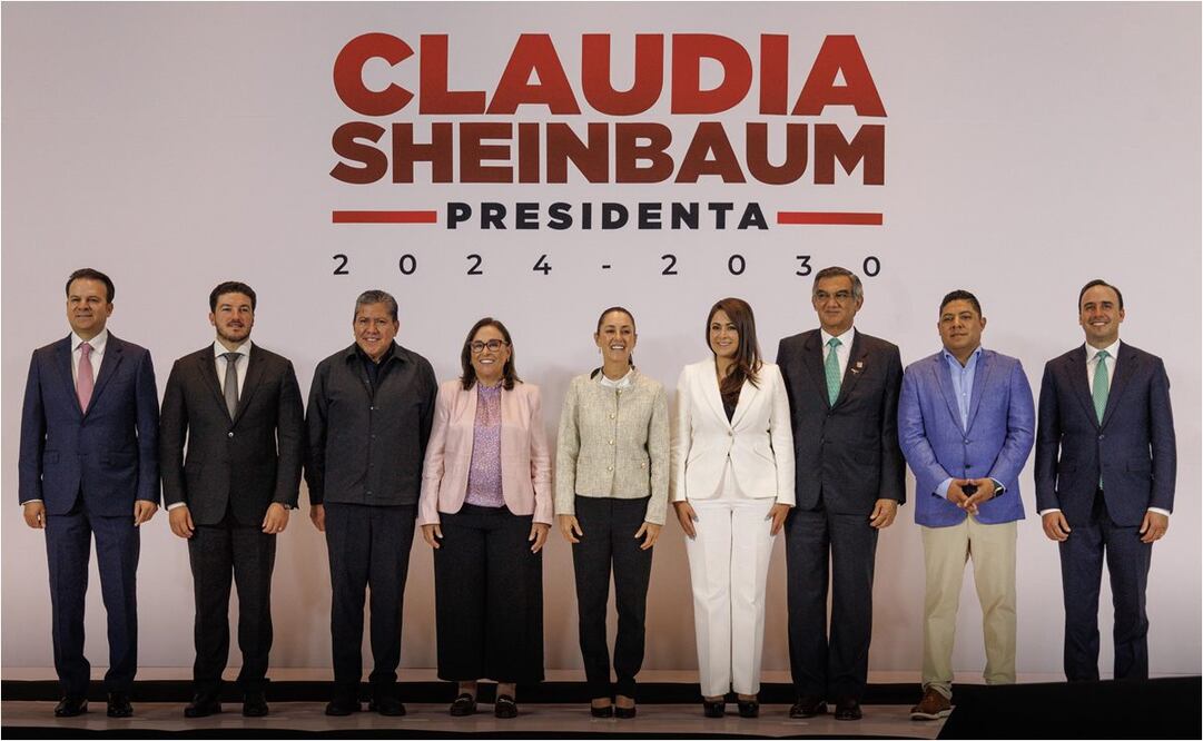 Esteban Alejandro Villegas, Samuel García, David Monreal, Rocío Nahle, Claudia Sheinbaum, María Teresa Jiménez, Américo Villarreal, Ricardo Gallardo y Manolo Jiménez.
Foto: Yaretzy M. Osnaya/EL UNIVERSAL