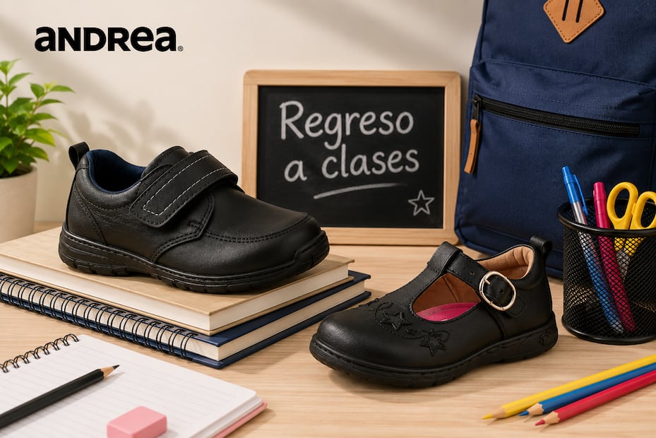 Andrea ofrece un amplio catálogo de opciones de zapatos escolares. Foto: Generada con IA