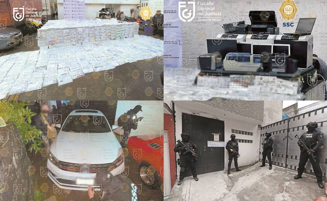 Tras cuatro diligencias por la SSC, peritos y agentes del MP de la FGJ, en domicilios de Tlalpan y Coyoacán fueron aseguradas placas, impresoras, cinco tucanes, droga y un vehículo con reporte de robo. Fotos: Cortesía/ Armando Martínez/ EL UNIVERSAL.