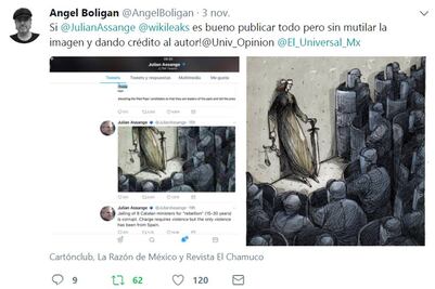 Boligán pide a Assange dar crédito a su caricatura