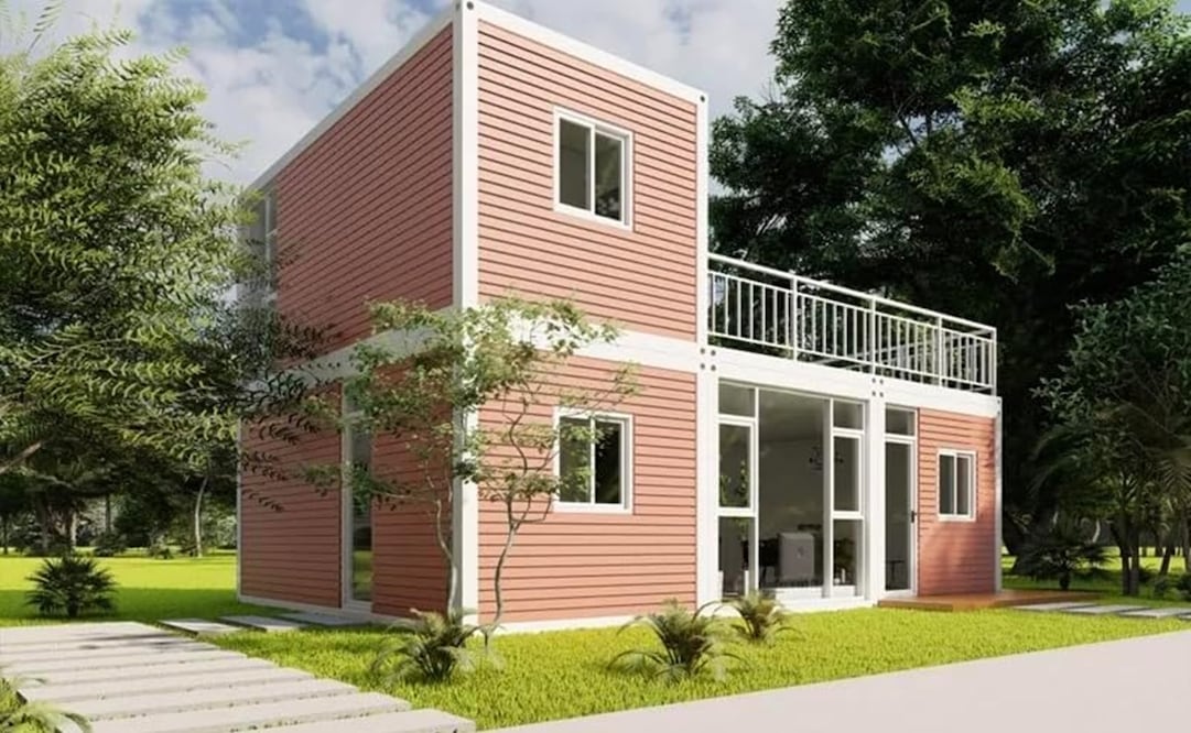 Anovoal es una casa prefabricada de 40 pies con un moderno cobertizo de almacenamiento de acero inoxidable para casa. Foto: Amazon