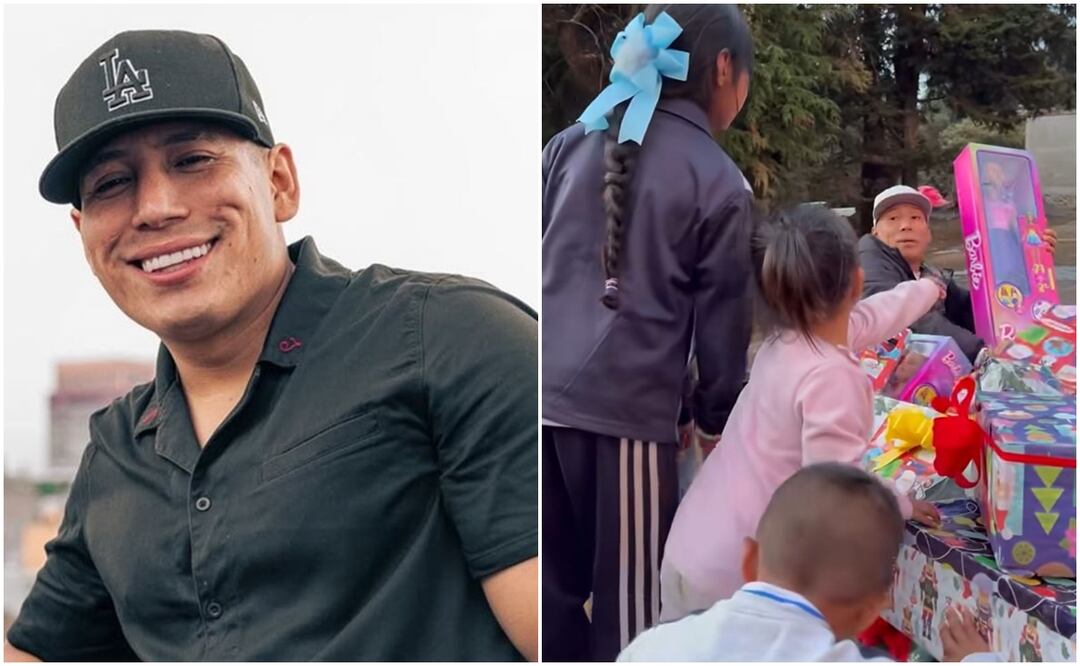 El youtuber llegó con decenas de juguetes para los niños de la comunidad. Foto: Redes Sociales