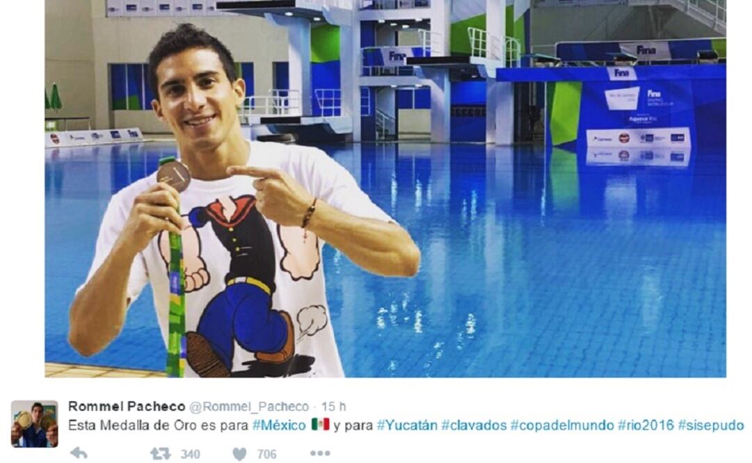“This gold medal is for Mexico and for Yucatán. Yes we could”, the Mexican diver tweeted. (Photo: Taken from Twitter @Rommel_Pacheco)