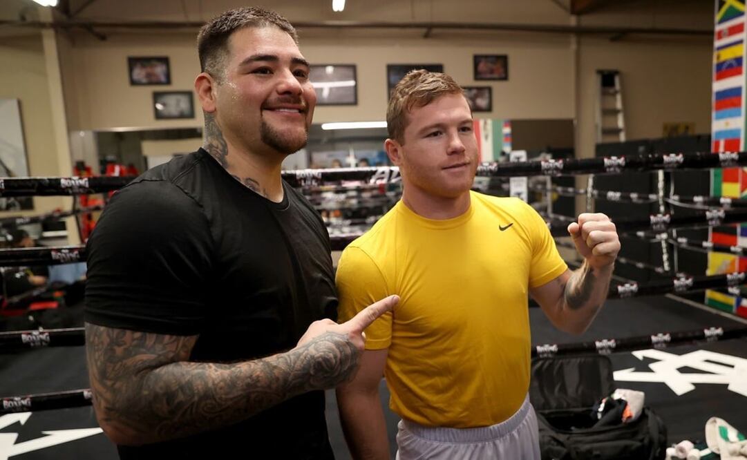Canelo Álvarez y Andy Ruiz en una sesión de entrenamiento - FOTO: Especial
