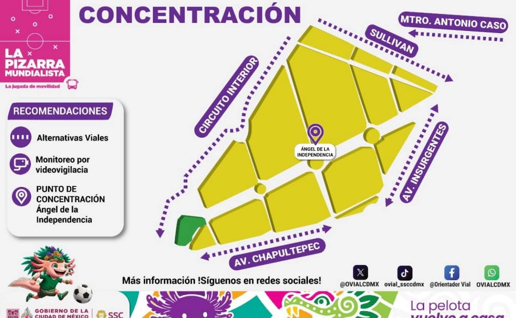 Por un concierto en la glorieta del Ángel de la Independencia, la Secretaría de Seguridad Ciudadana capitalina dio a conocer las recomendaciones viales. Foto: Especial