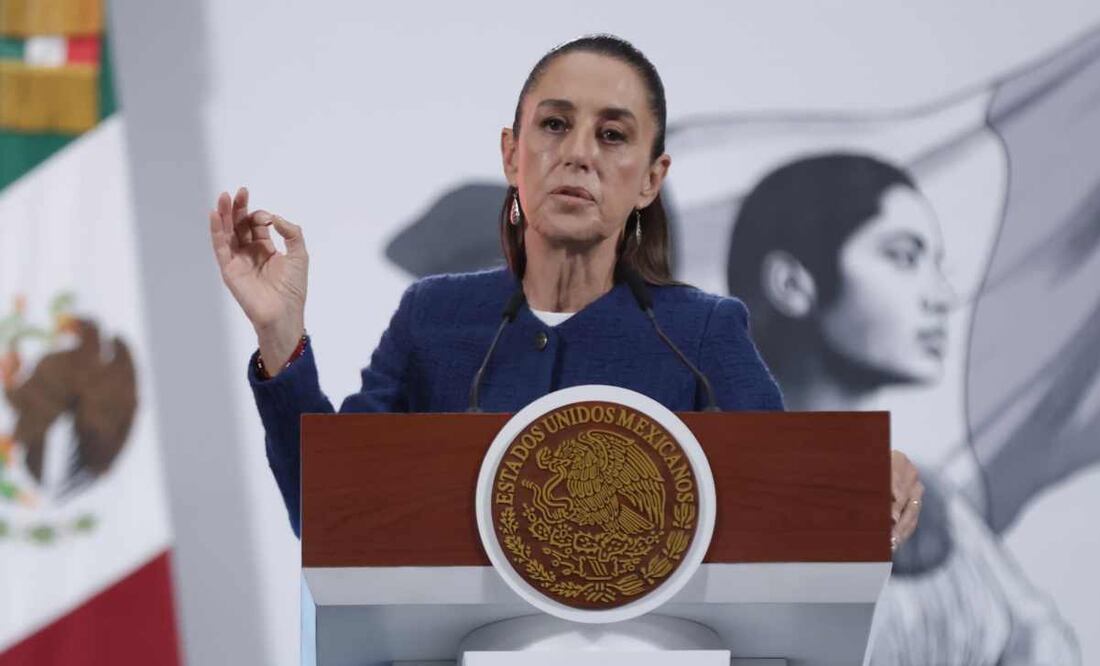 La presidenta Claudia Sheinbaum durante la mañanera de este 21 de julio del 2025. Foto: Fernanda Rojas / EL UNIVERSAL.