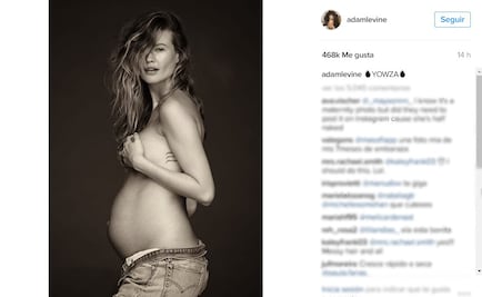 Esposa de Adam Levine posa topless y embarazada