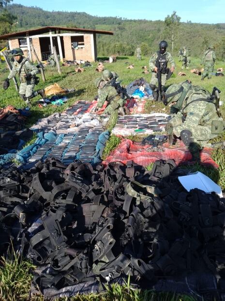 Cargadores, vehículos y 35 armas largas, el arsenal decomisado en narcocampamento en Michoacán