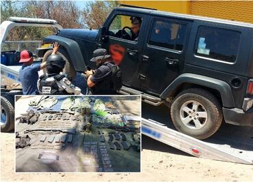 Hallan armas, drogas y equipo táctico dentro de Hummer con reporte de robo en Múgica, Michoacán