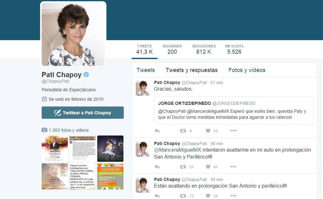 Chapoy usó su cuenta en Twitter para denunciar el hecho Foto:@ChapoyPati