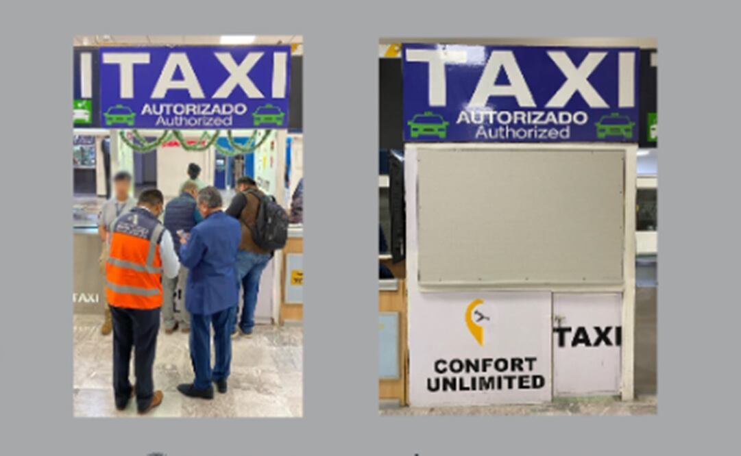 Personal del Poder Judicial Federal llevó a cabo el desalojo y cierre de un punto de venta de boletos de servicio de Taxi en el AICM. Foto: Especial.