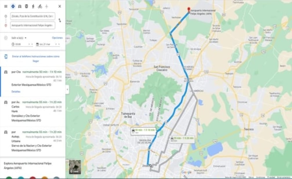 De Palacio Nacional al AIFA, ¿cuánto haces de día, de tarde y de noche?