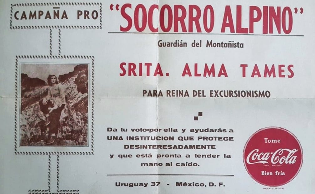 Cartel para recaudar votos para Alma Tamés. Además de su trayectoria montañista, nuestra entrevistada encontró su verdadera vocación en la docencia, siendo profesora en materias químicobiológicas. Foto: ESPECIAL/Cortesía Enrique Chávez Poupard.