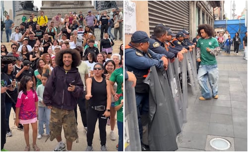 Influencer Noel Robinson dances with Mexicans at Angel of Independence
