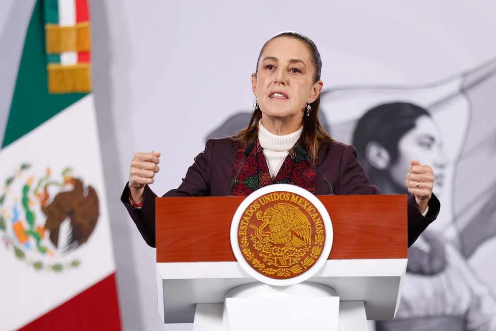 La presidenta Claudia Sheinbaum durante la mañanera del 8 de diciembre del 2025. Foto: Diego Simón / EL UNIVERSAL