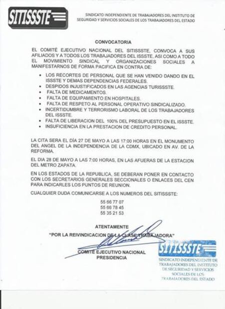 Trabajadores del ISSSTE protestan contra recortes de personal