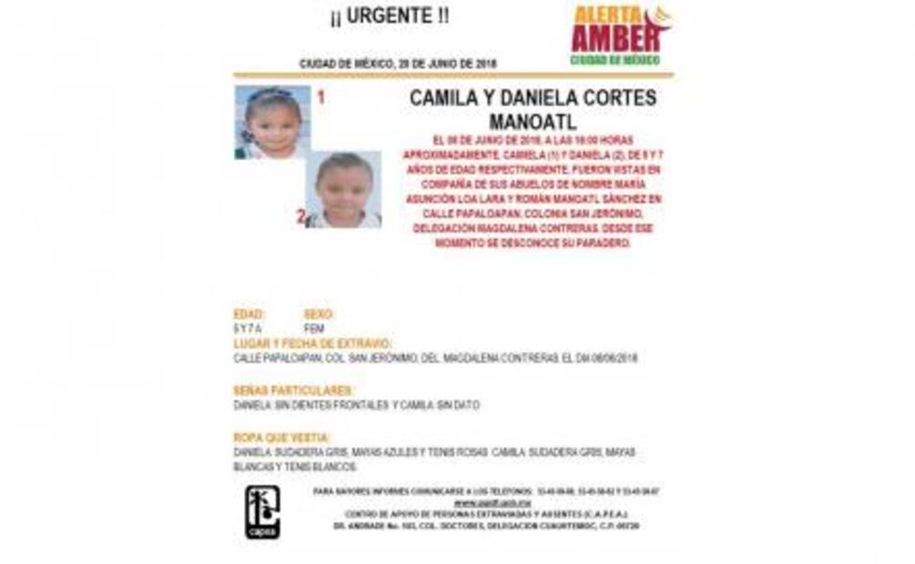 Alerta Amber. Buscan a dos hermanas extraviadas en la Magdalena Contreras