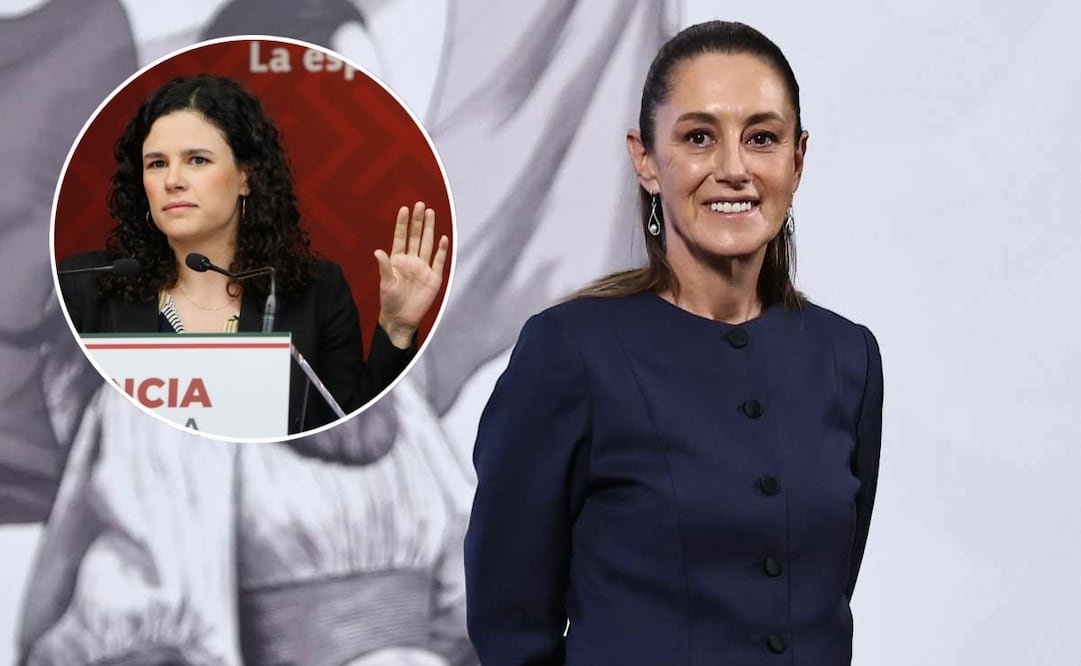 Claudia Sheinbaum, presidenta de México, durante la mañanera del 4 de agosto del 2025 y Luisa María Alcalde, dirigente de Morena. Foto: Berenice Fregoso y Dario Luján / EL UNIVERSAL.