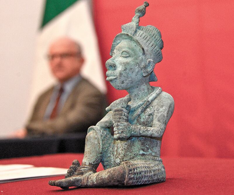 Escultura devuelta el pasado 25 de febrero a Nigeria. Foto: CORTESÍA INAH
