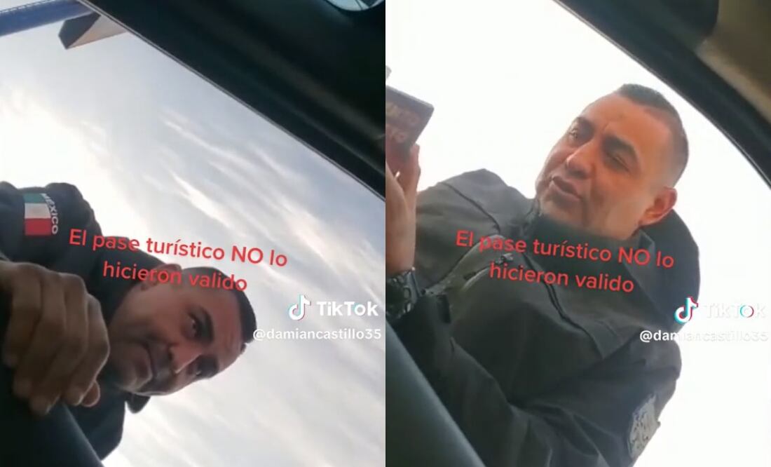 El presunto elemento de seguridad pedía un montó de 300 dólares para dejar circular libremente a dos turistas de Tamaulipas. Foto: Captura de video