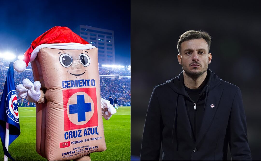 Cruz Azulito, mascota de Cruz Azul, saludando durante las semifinales del Apertura 2024/ Martín Anselmi dirigiendo un partido - Fotos: Imago7