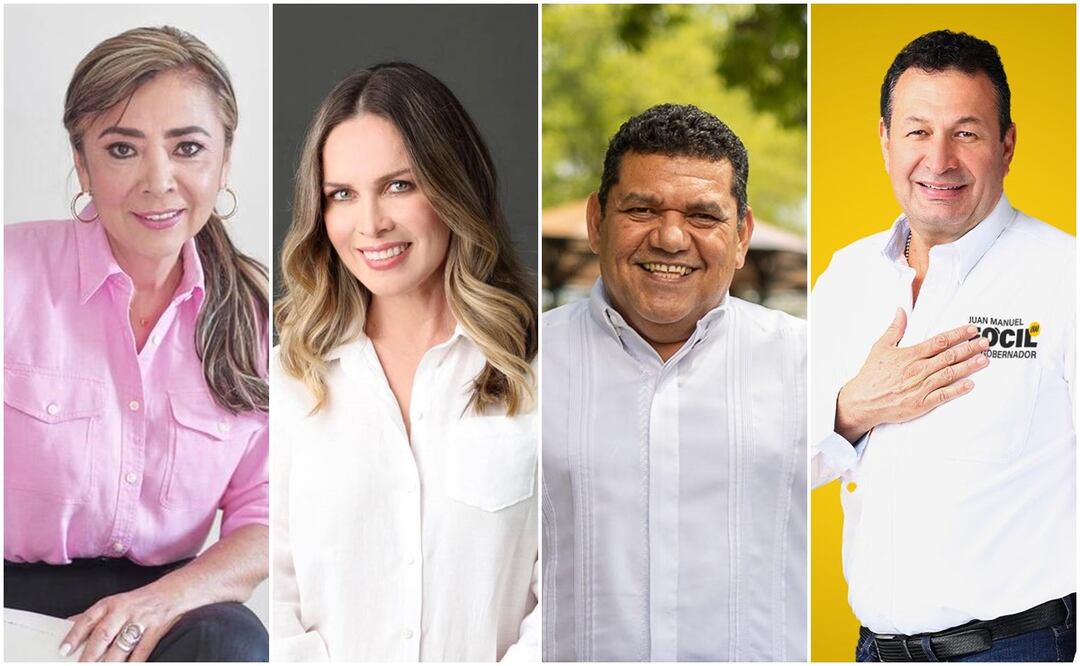 Lorena Beaurregard de los Santos, candidata común del PRI-AN; Mines de la Fuente Dagdug por MC; Juan Manuel Fócil Pérez por el PRD y Javier May Rodríguez por Morena, PT, PVEM. Foto: Especial