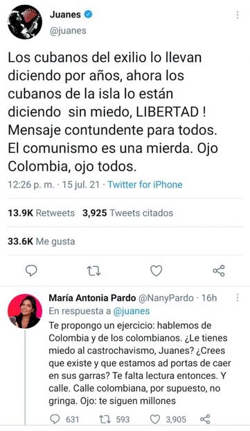 Juanes opina sobre Cuba, manda mensaje a colombianos y divide opiniones