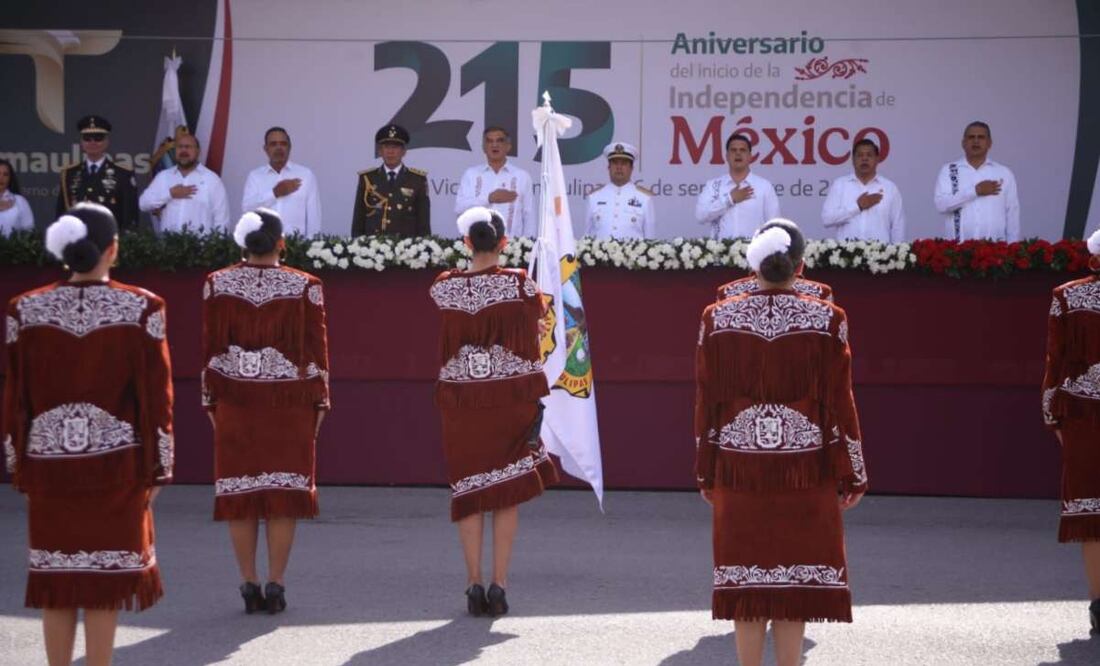 El gobernador Américo Villarreal durante el Desfile Cívico Militar del 215 Aniversario del inicio de la Independencia de México este 16 de septiembre de 2025. Foto: Especial