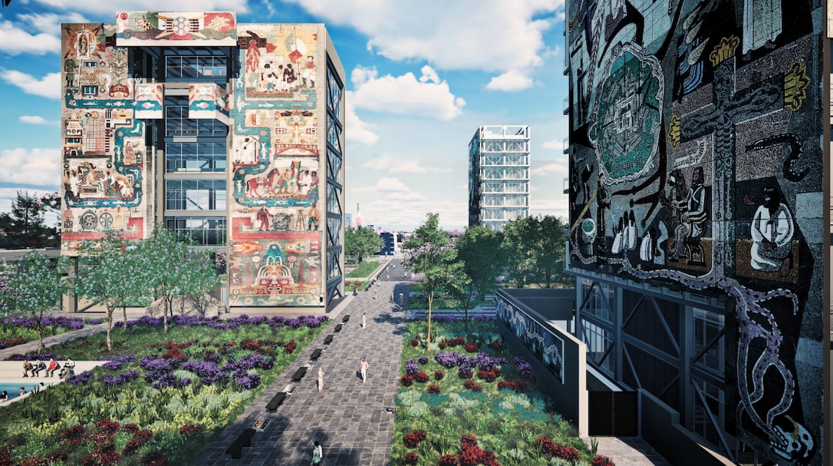 La empresa Ignitia comparte en exclusiva con EL UNIVERSAL el diseño de los nuevos espacios de lo que fue el Centro SCOP, que hoy está abandonado; aunque el proyecto ejecutivo costó 36 millones de pesos la jefa de gobierno de la CDMX, Clara Brugada, busca que se construya ahí una Utopía. Foto: Ignitia Desarrollos