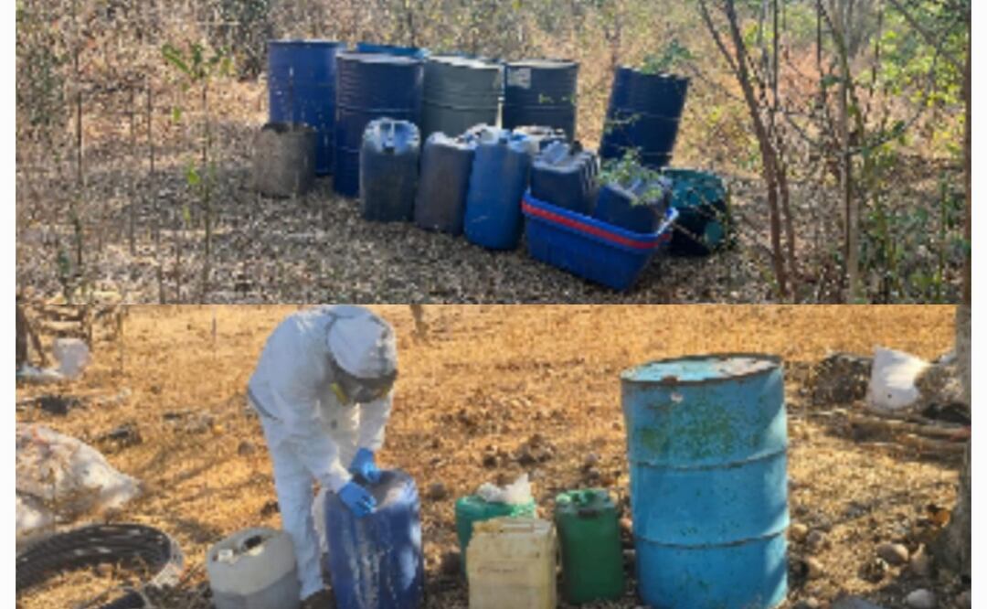 Aseguran casi dos mil litros de diversas sustancias en los municipios de Culiacán y Cósala y Concordia en Sinaloa (15/05/2025). Foto: Especial