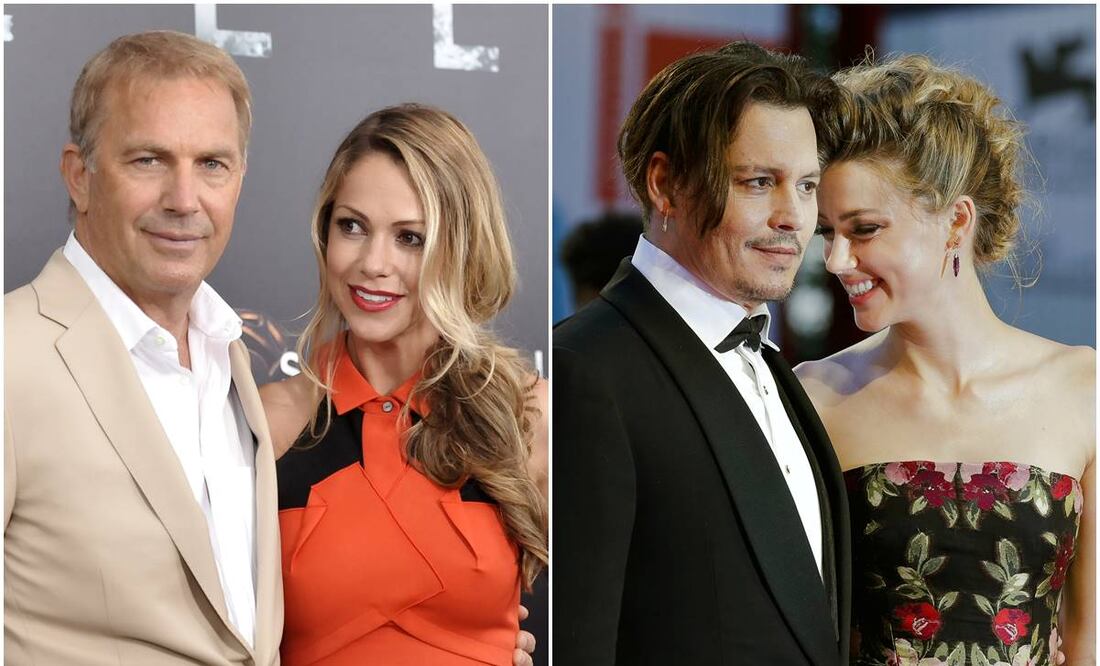 La separación de Kevin Costner y la diseñadora Christine Baumgartner está siendo polémica, así como fue el divorcio de Johnny Depp y Amber Heard. Foto: Archivo EFE, AP.