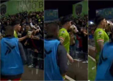 VIDEO: Carlos Salcedo toma de la bebida de un aficionado en pleno festejo ¿Era cerveza o refresco?