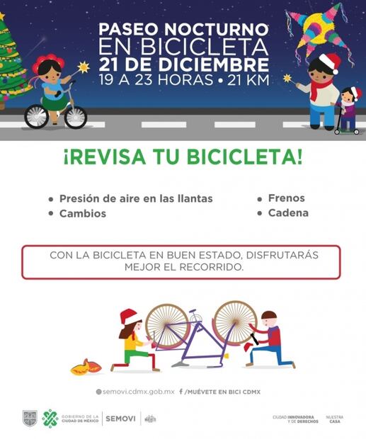 Alistan paseo en bicicleta navideño en la CDMX; será este sábado 
