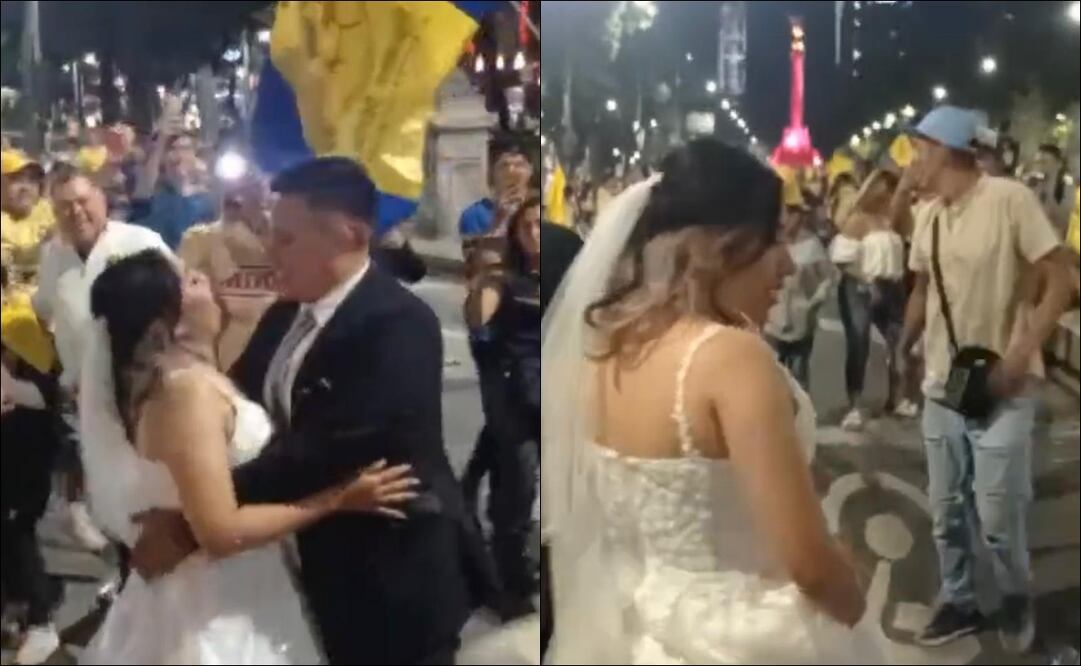 Pareja se olvidó de su boda y acudió a la celebración del América en El Ángel de la Independencia / FOTOS: Capturas