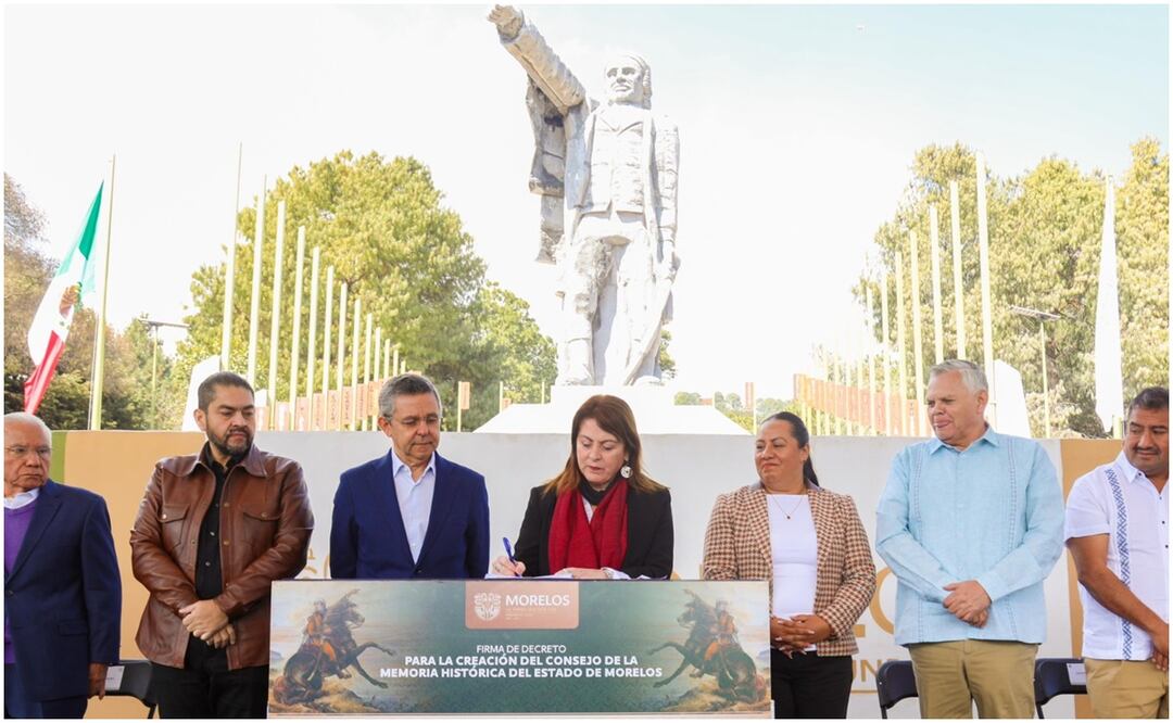 La gobernadora de Morelos, Margarita González Saravia, inauguró el monumento en piedra del General José María Morelos y Pavón en la autopista México-Cuernavaca (24/01/2025). Foto: Especial