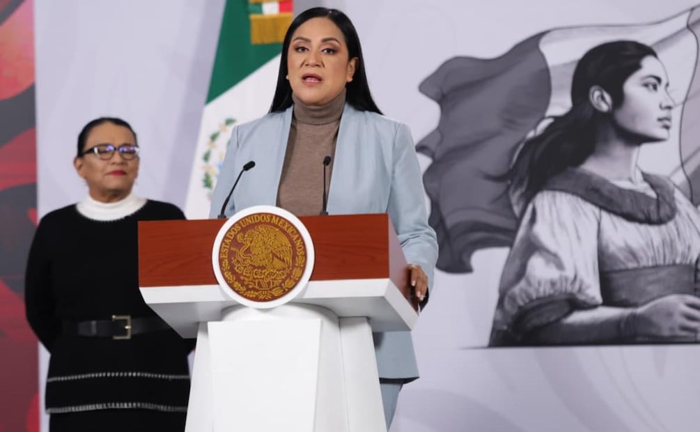 Ariadna Montiel, secretaria de Bienestar durante la conferencia mañanera de este 5 de diciembre encabezada por la titular de la Segob, Rosa Icela Rodríguez (05/12/2025). Foto: Carlos Mejía / EL UNIVERSAL