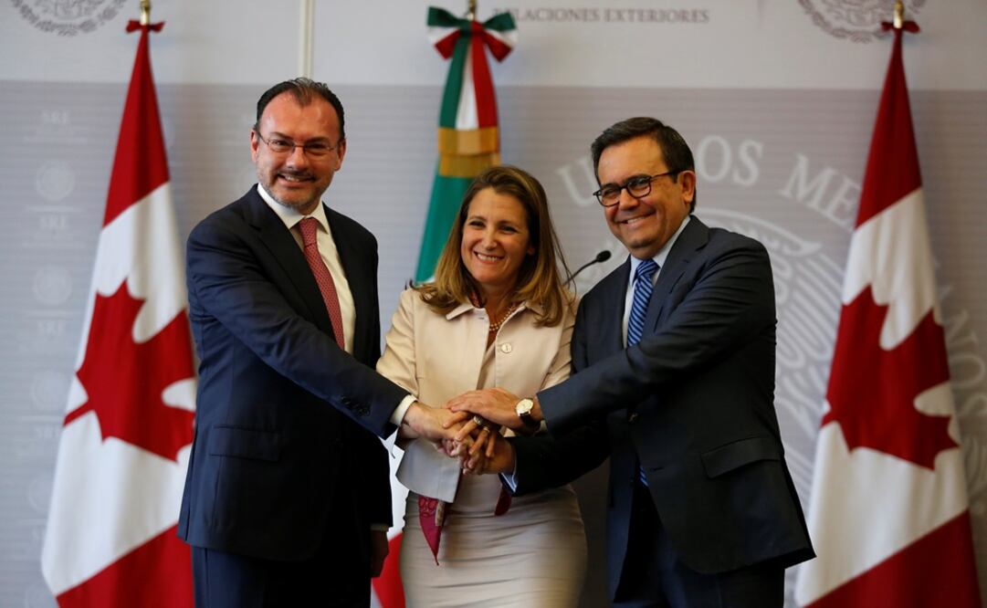 Luis Videgaray, Chrystia Freeland e Ildefonso Guajardo. Foto: Reuters