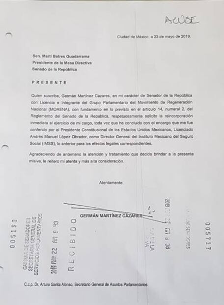 Con este oficio Germán Martínez regresa al Senado