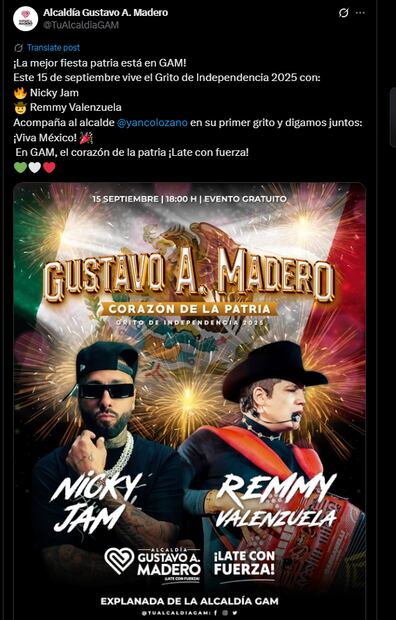 La alcaldía Gustavo A Madero a través de su cuenta oficial de X. Foto: captura de pantalla