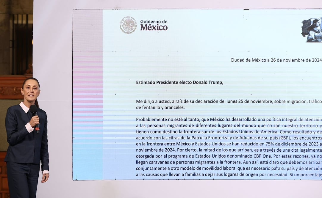 La presidenta Claudia Sheinbaum Pardo manda una carta al presidente electo de Estados Unidos Donald Trump. Foto: Berenice Fregoso / EL UNIVERSAL