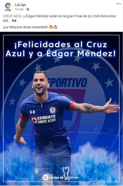 La Liga española felicita a Cruz Azul por avanzar a la final