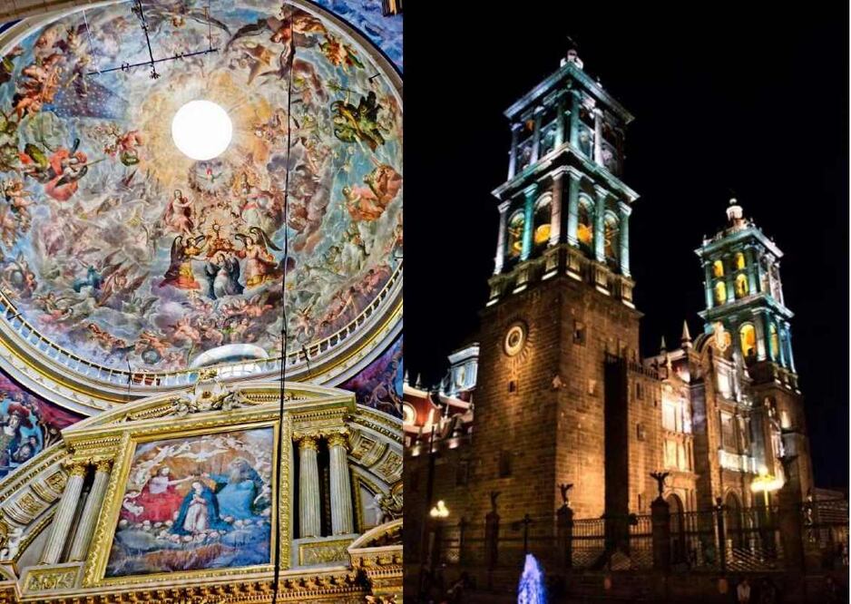 El maestro novohispano habría pintado la cúpula dentro de la catedral de Puebla entre 1688 y 1689, según remite la doctora Verónica Volkow.Foto de la cúpula: ARCHIVO EL UNIVERSAL/ Yadin Xolalpa. Foto de la Catedral: Cortesía MP