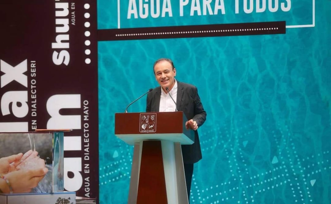 Gobernador de Sonora, Alfonso Durazo, durante presentación del Plan Hídrico Sonora 2023-2053 (07/02/2025). Foto: Gobierno de Sonora