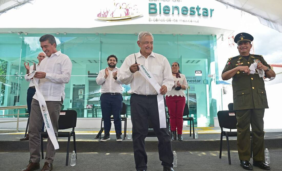 Andrés Manuel López Obrador, presidente Constitucional de los Estados Unidos Mexicanos en la Inauguración de la Sucursal del Banco del Bienestar sucursal Bochil el viernes 8 de julio de 2022. Foto: Presidencia