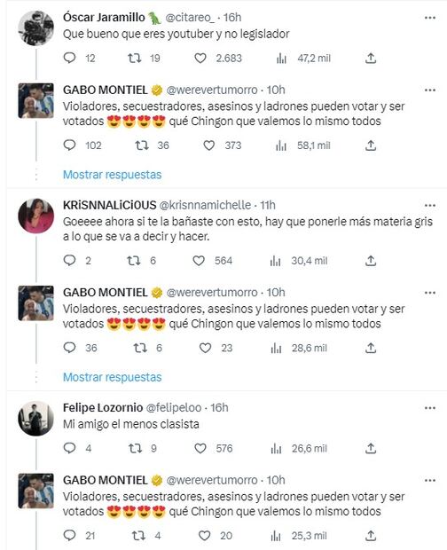 Respuestas a tweet de Gabo Montiel