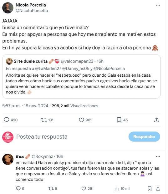 Nicola Porcella se defiende de los taques que ha recibido en los últimos días en X.