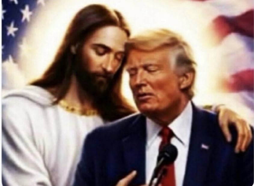 Imagen de IA que muestra a Trump con Jesús. El mandatario la publicó en Truth Social. FOTO: CAPTURA